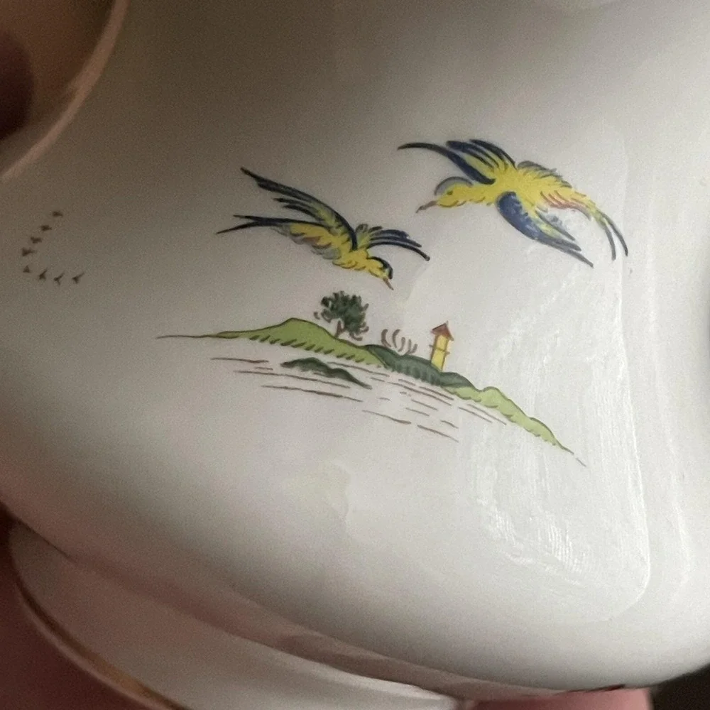 Vintage Crown Staffordshire England‎ Pagoda Gravy Boat w/ Under-Plate Oriental